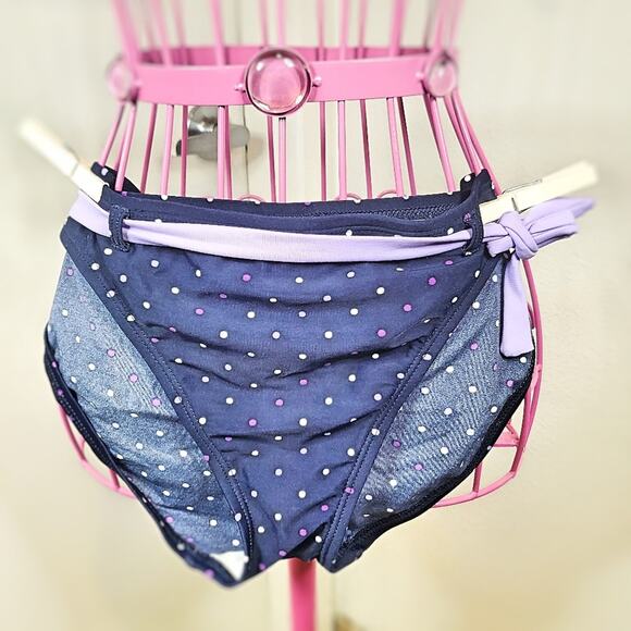 Nautica Separates Polka Dot navy Bikini bottoms with faux belt size 8 - Picture 3 of 7